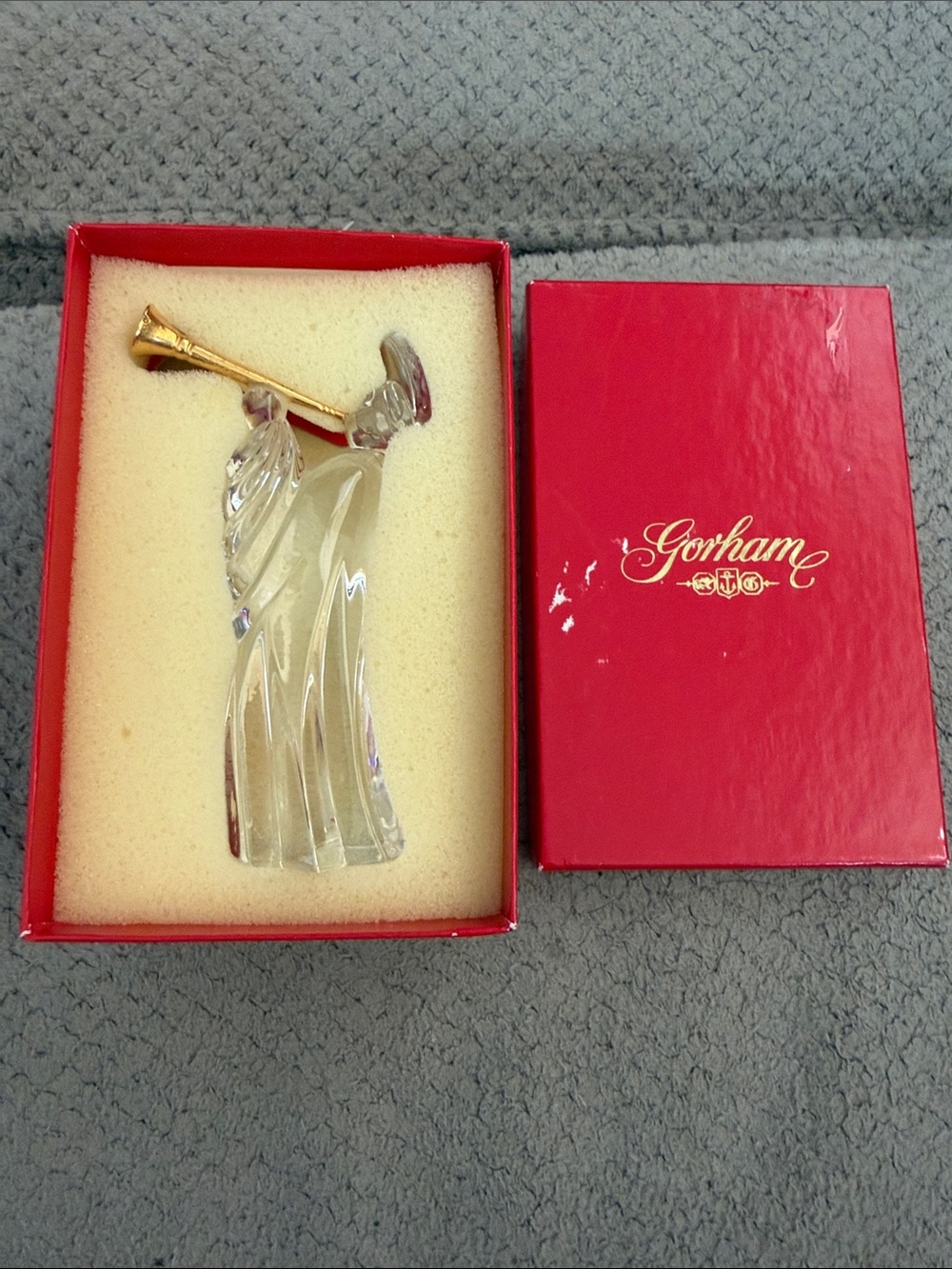Gorham Clear Crystal Angel with Gold-tone Horn